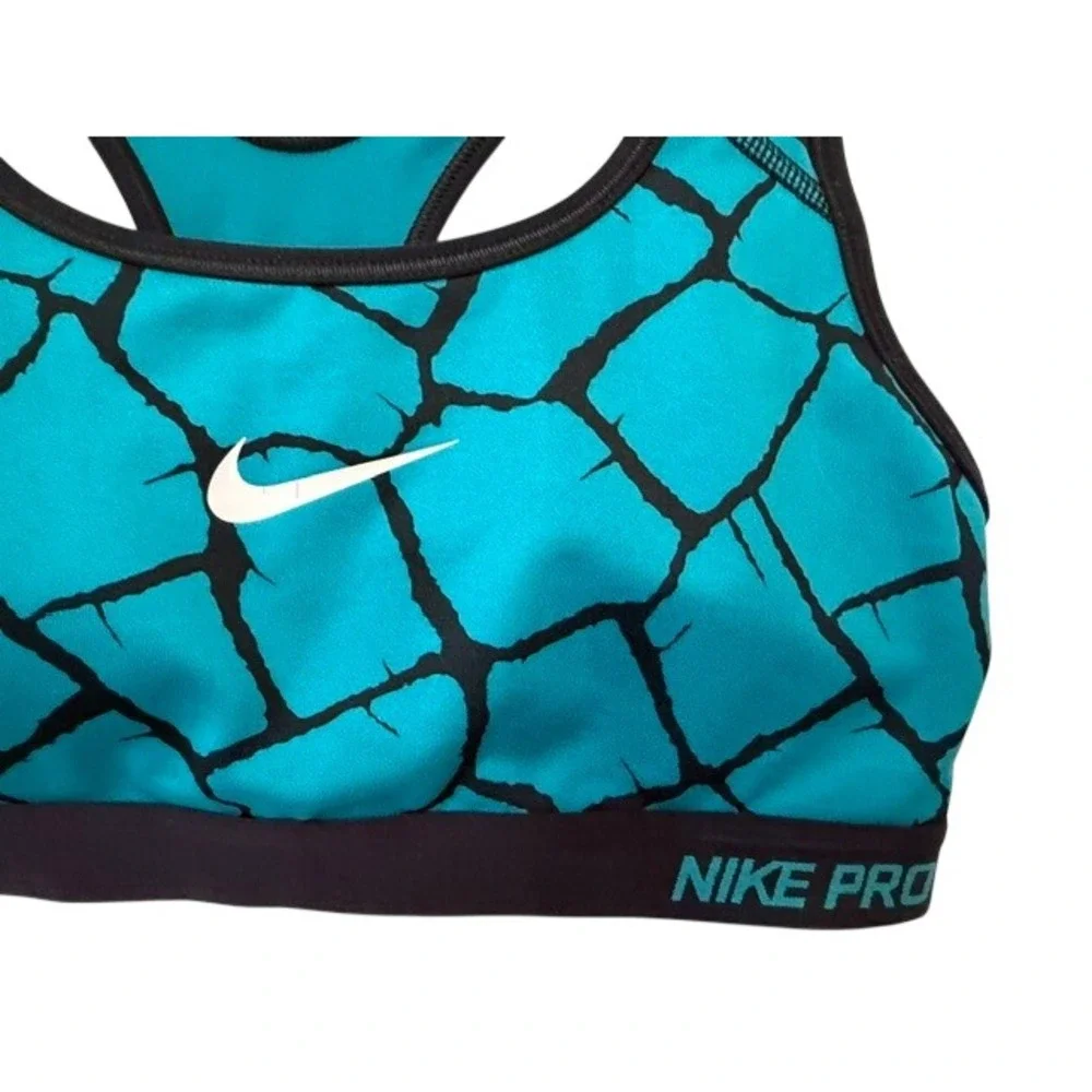 Nike Pro Womens Racerback Sports Bra Teal Black Pattern Medium 682874-309